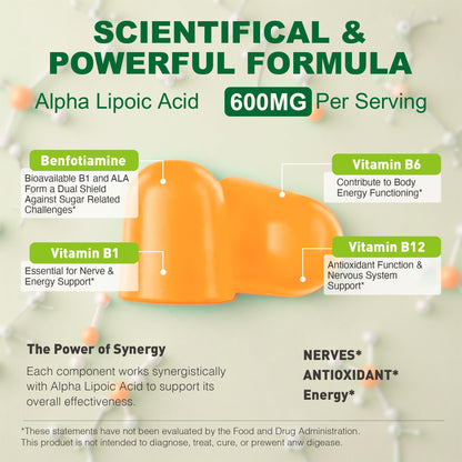 SUGAWITA R-Alpha Lipoic Acid 600mg + Benfotiamine – Nerve Support Gummies (Vegan)
