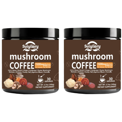 Suiyilary 10 Mushroom Coffee with Arabica – Lion’s Mane & Reishi | 3500mg 10:1 Extract, Focus & Immunity Boost
