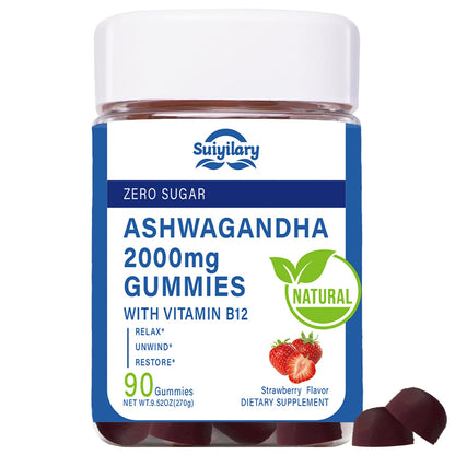 Suiyilary Ashwagandha Gummies 2000mg - High-Strength Root Extract with Vitamin B12 | Strawberry Flavor