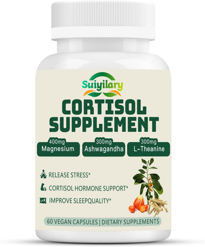 Suiyilary Cortisol Supplement for Women & Men – Hormone Balance, Mood & Sleep Support, 60 Vegan Capsules