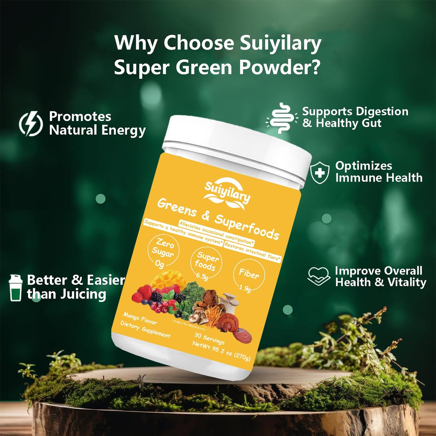 Suiyilary Greens Superfoods Powder – Digestive Health, Mango (Sugar Free)