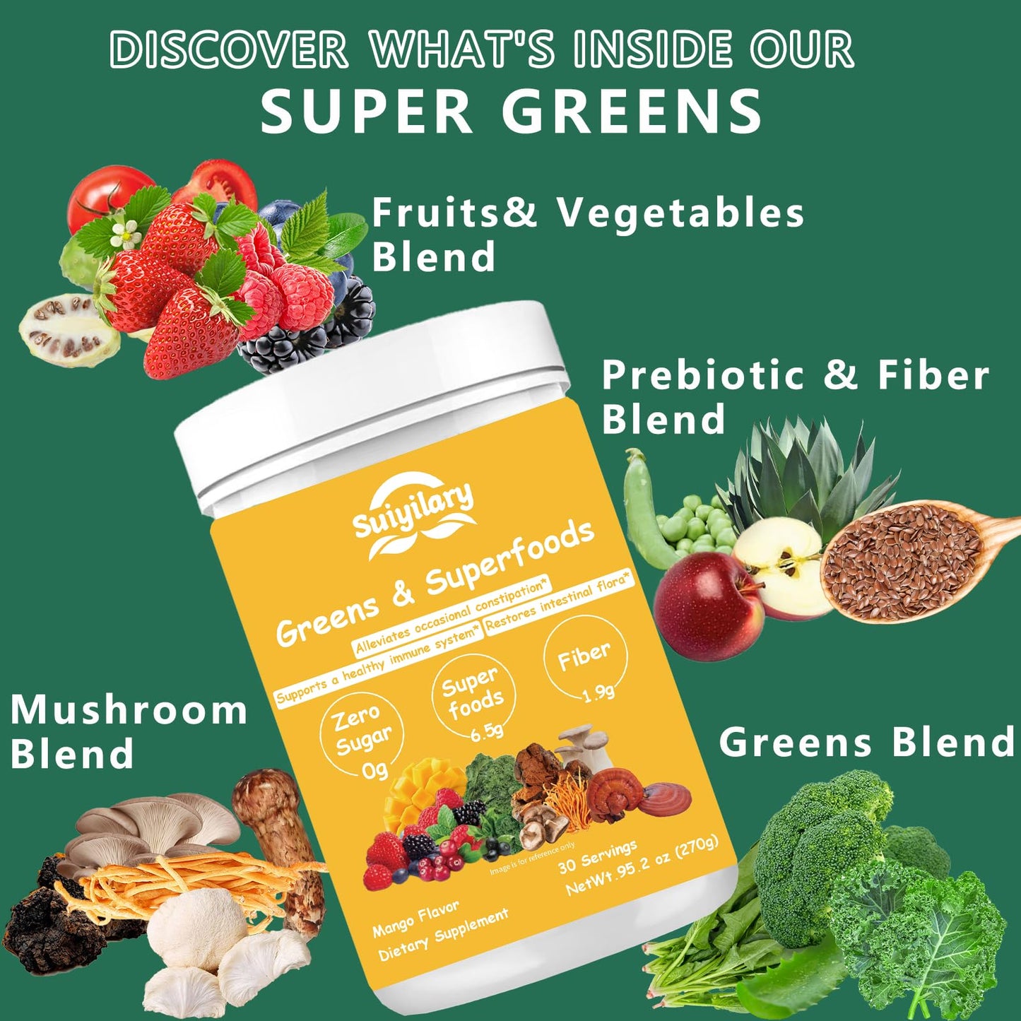 Suiyilary Greens Superfoods Powder – Digestive Health, Mango (Sugar Free)
