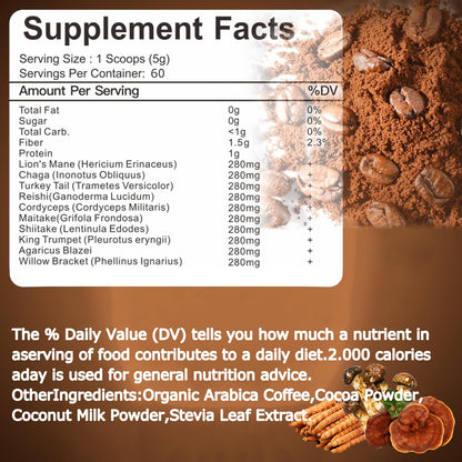Suiyilary Mushroom Coffee - 10 Mushroom Extract Blend for Energy, Focus & Immunity (300g)