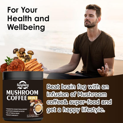 Suiyilary Mushroom Coffee - 10 Mushroom Extract Blend for Energy, Focus & Immunity (300g)