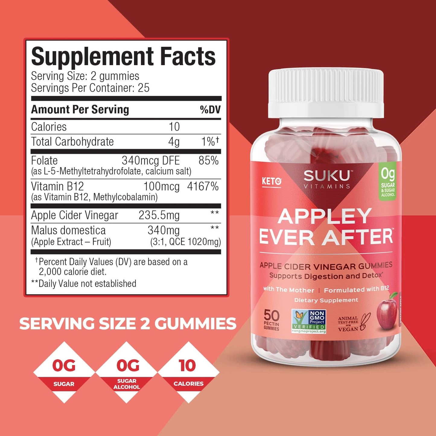 SUKU Appley Ever After Gummies – ACV with B12 & Folate – 50 Count