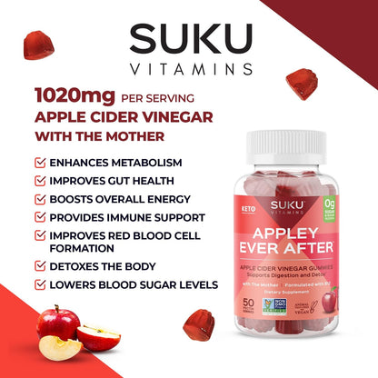 SUKU Appley Ever After Gummies – ACV with B12 & Folate – 50 Count