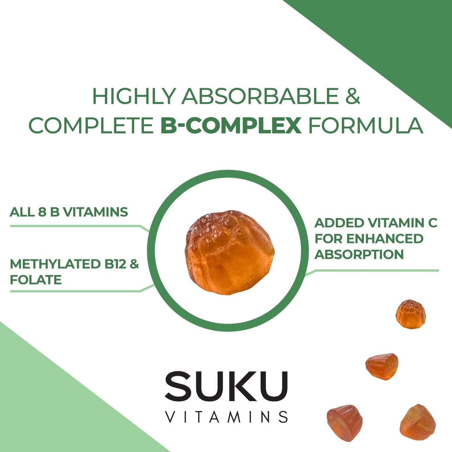 SUKU Vitamin B Complex Gummies with Vitamin C - Sugar Free, Vegan (Peach, 50 Gummies)