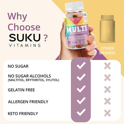 SUKU Complete Kids Multivitamin Gummies | Immune Support, 0g Sugar, Gluten-Free, Non-GMO | Tropical Bonanza Flavor – 60 Count