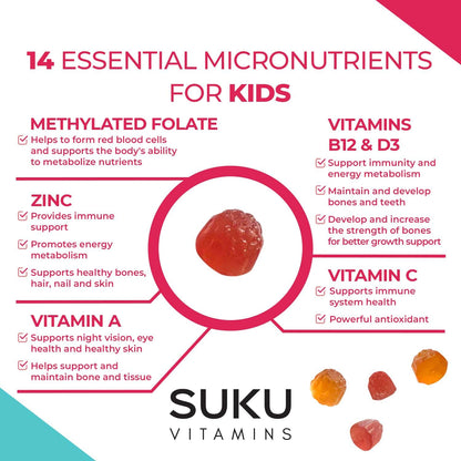 SUKU Complete Kids Multivitamin Gummies | Immune Support, 0g Sugar, Gluten-Free, Non-GMO | Tropical Bonanza Flavor – 60 Count