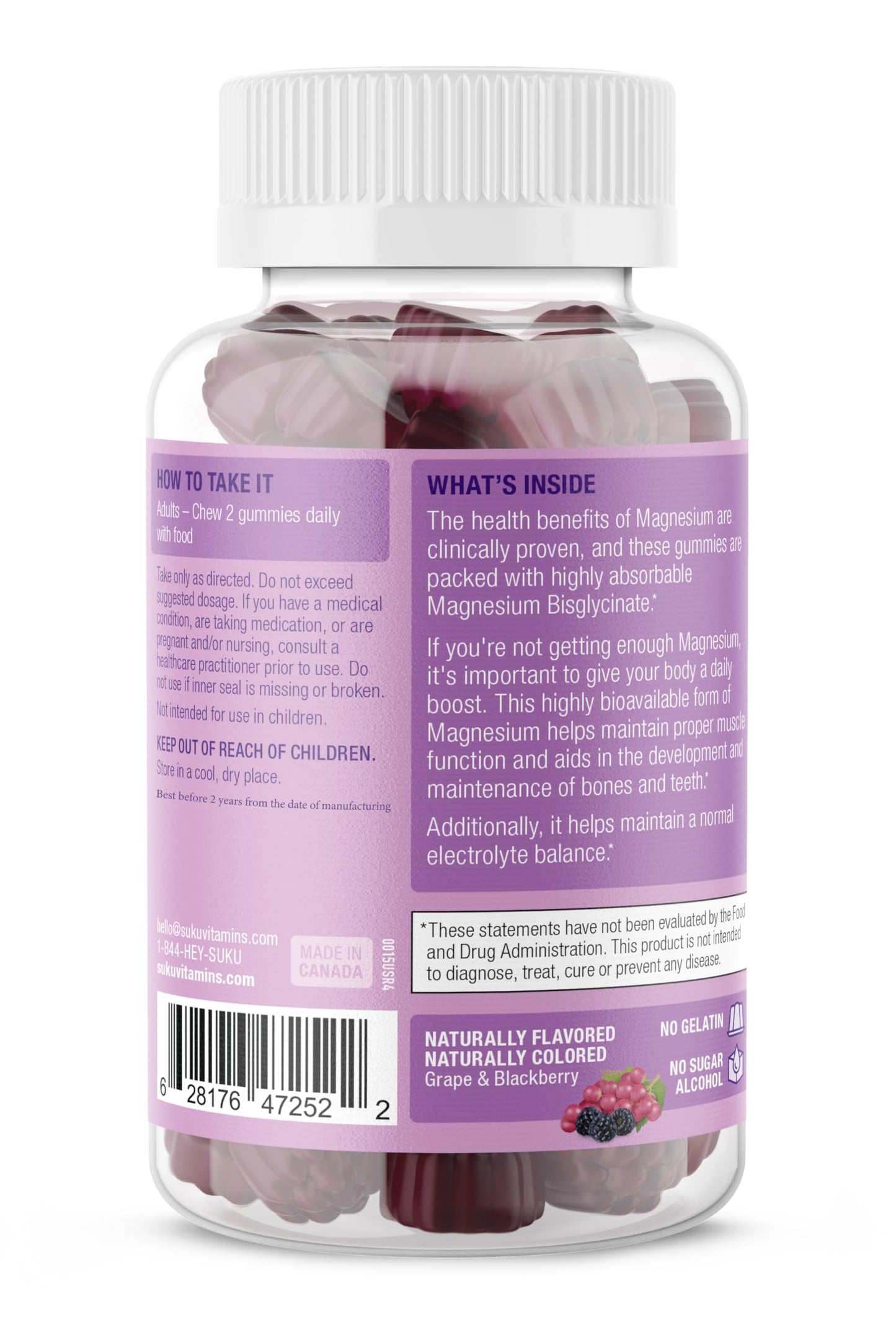 SUKU Vitamins Mega Strength Magnesium Gummies – 177 mg Bisglycinate, 50 Count