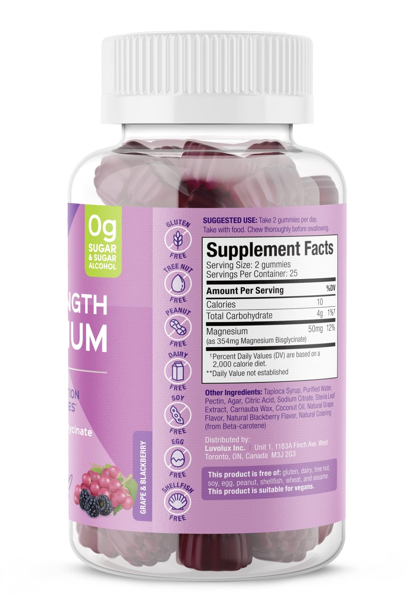 SUKU Vitamins Mega Strength Magnesium Gummies – 177 mg Bisglycinate, 50 Count