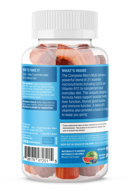 SUKU Men's Daily Multivitamin Gummies – Sugar-Free, Vegan, 60 Count
