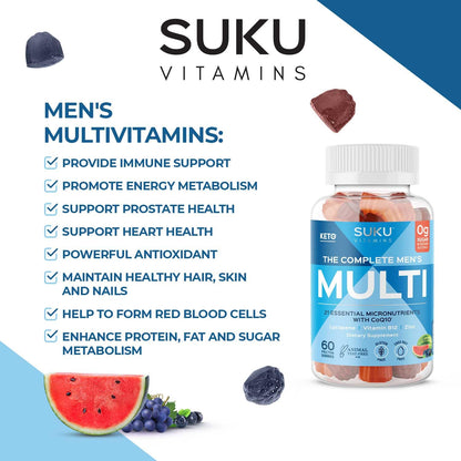 SUKU Men's Daily Multivitamin Gummies – Sugar-Free, Vegan, 60 Count
