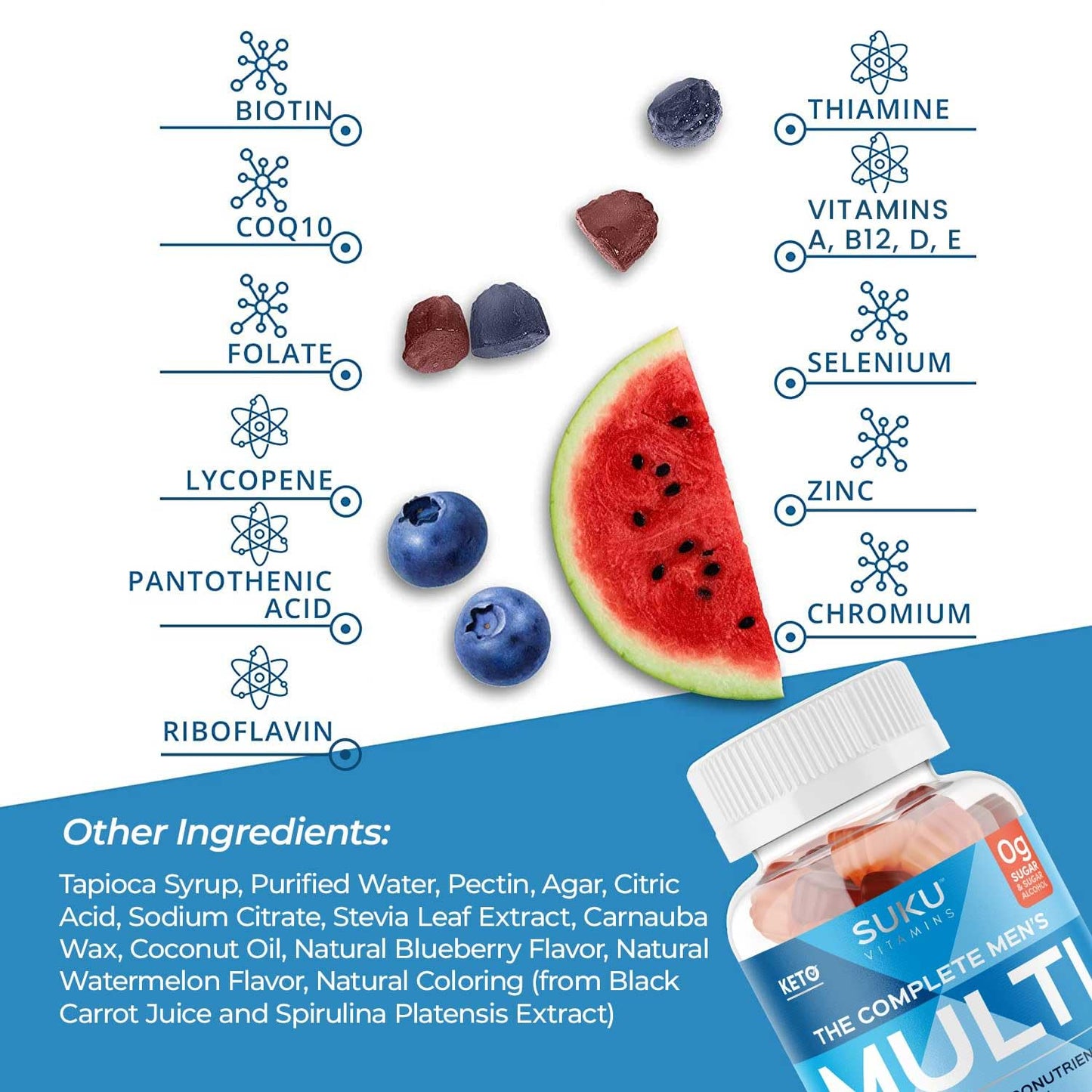 SUKU Men's Daily Multivitamin Gummies – Sugar-Free, Vegan, 60 Count