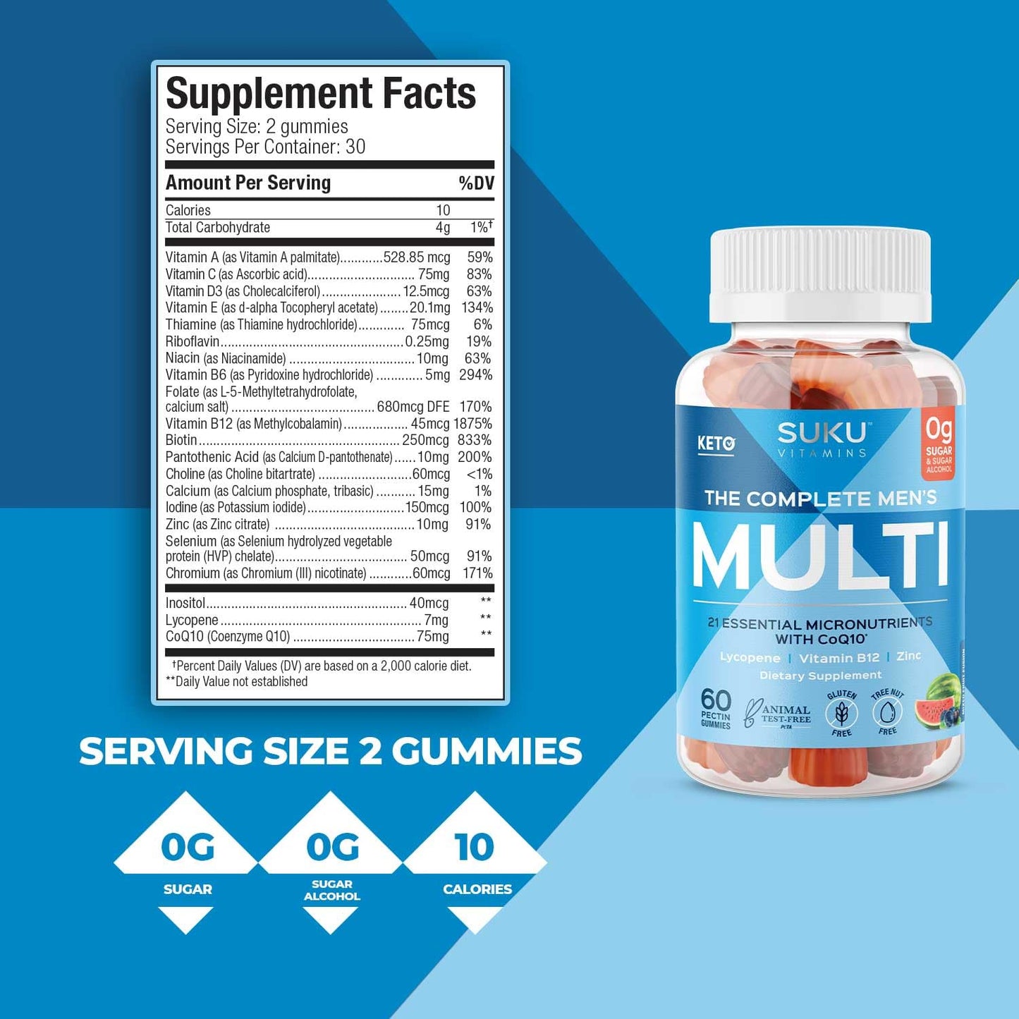 SUKU Men's Daily Multivitamin Gummies – Sugar-Free, Vegan, 60 Count