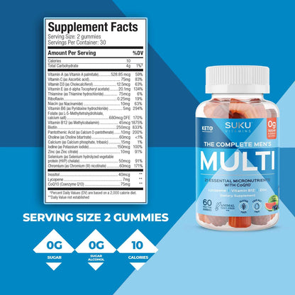 SUKU Men's Daily Multivitamin Gummies – Sugar-Free, Vegan, 60 Count