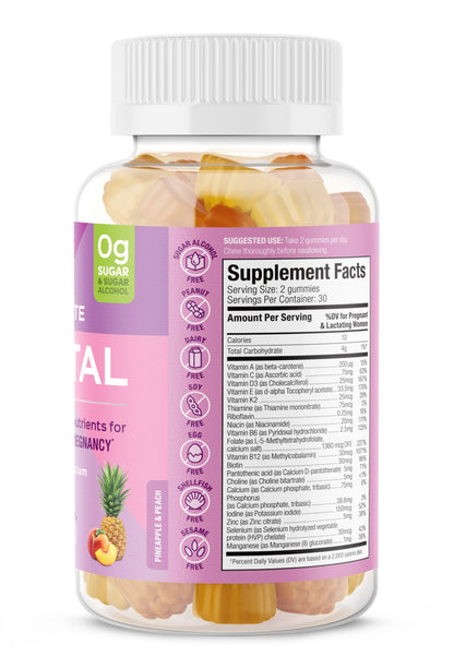 SUKU Prenatal Multivitamin Gummies – Folate, Calcium, Vitamin D3, B12, K2 | Sugar-Free, Vegetarian, Gluten-Free – Pineapple Peach Flavor – 60 Count