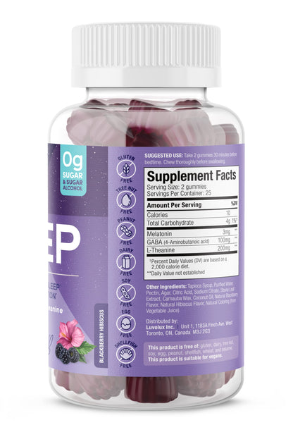 SUKU Restful Sleep Gummies – 3 mg Melatonin, L-Theanine & GABA | Vegan, Sugar-Free Sleep Support – BlackBerry-Hibiscus Flavor, Non-GMO, Gluten-Free – 50 Count