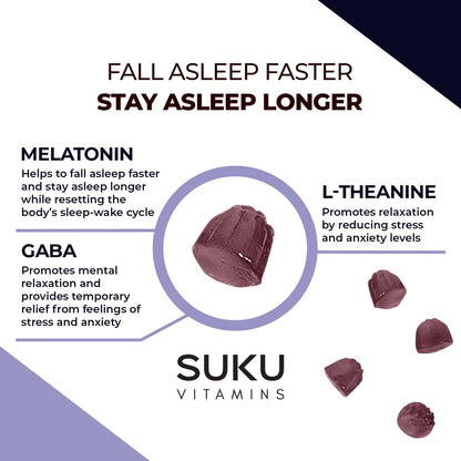 SUKU Restful Sleep Gummies – 3 mg Melatonin, L-Theanine & GABA | Vegan, Sugar-Free Sleep Support – BlackBerry-Hibiscus Flavor, Non-GMO, Gluten-Free – 50 Count