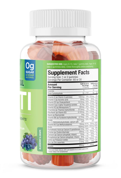 SUKU Teen Boy Multivitamin Gummies – 60 Count – Sugar-Free, Vegetarian, Grape Flavor | Vitamins A, B12, C, D3, E, Zinc & Biotin