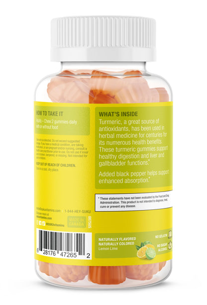 SUKU Turmeric Curcumin Gummies – Sugar Free, Black Pepper, 1003mg Turmeric (50 Gummies)