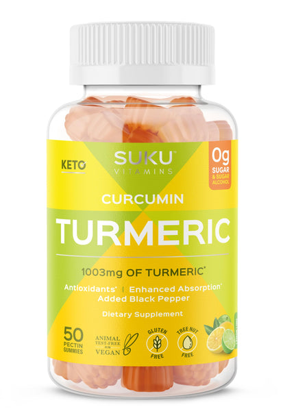 SUKU Turmeric Curcumin Gummies – Sugar Free, Black Pepper, 1003mg Turmeric (50 Gummies)
