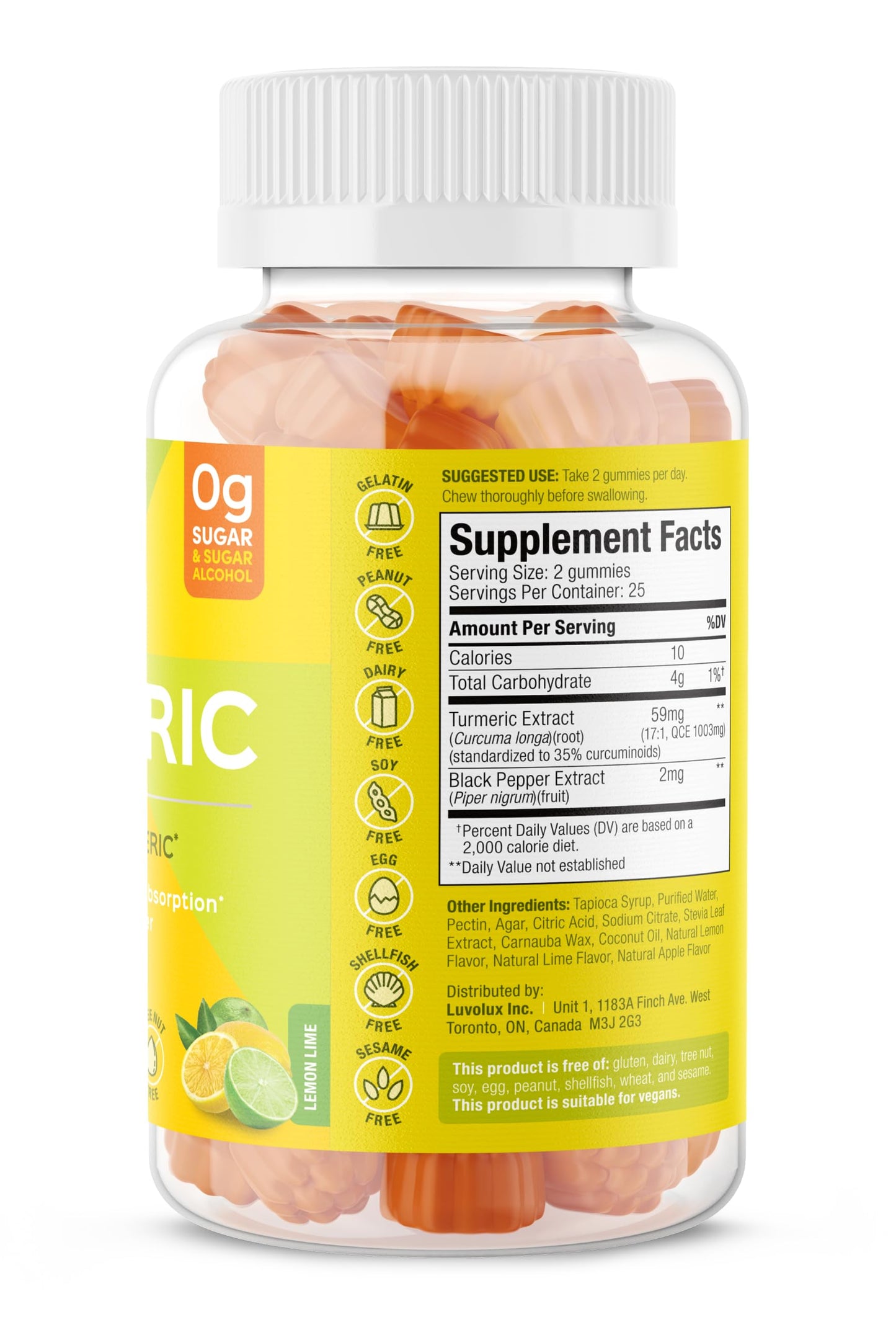 SUKU Turmeric Curcumin Gummies – Sugar Free, Black Pepper, 1003mg Turmeric (50 Gummies)