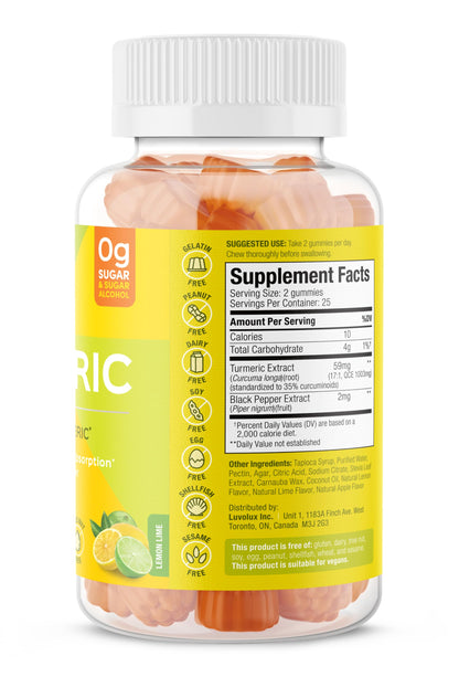 SUKU Turmeric Curcumin Gummies – Sugar Free, Black Pepper, 1003mg Turmeric (50 Gummies)
