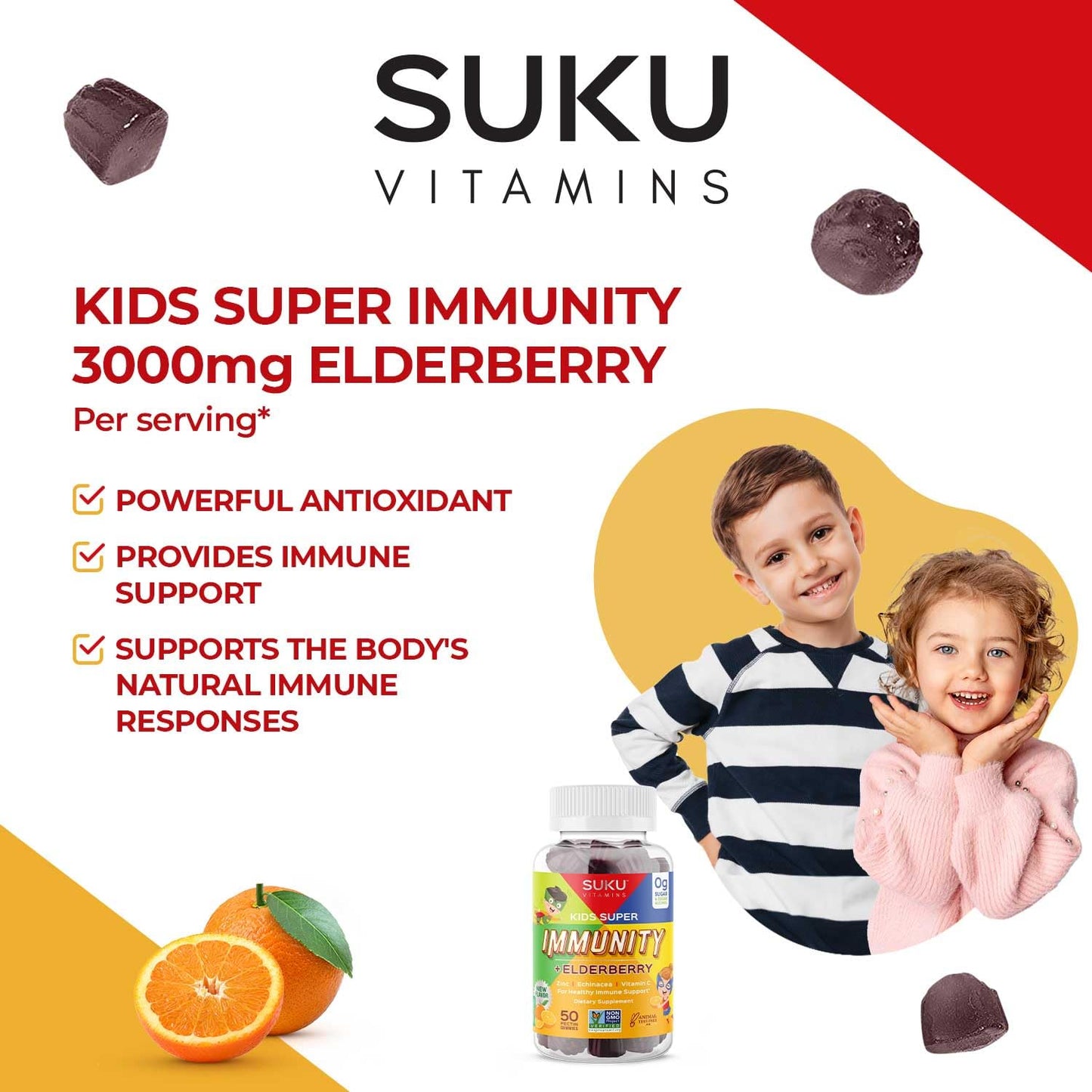 SUKU Vitamins Kids Immunity Gummies – Elderberry, Echinacea & Zinc