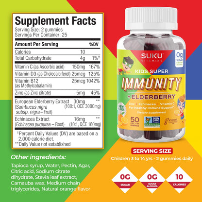 SUKU Vitamins Kids Immunity Gummies – Elderberry, Echinacea & Zinc