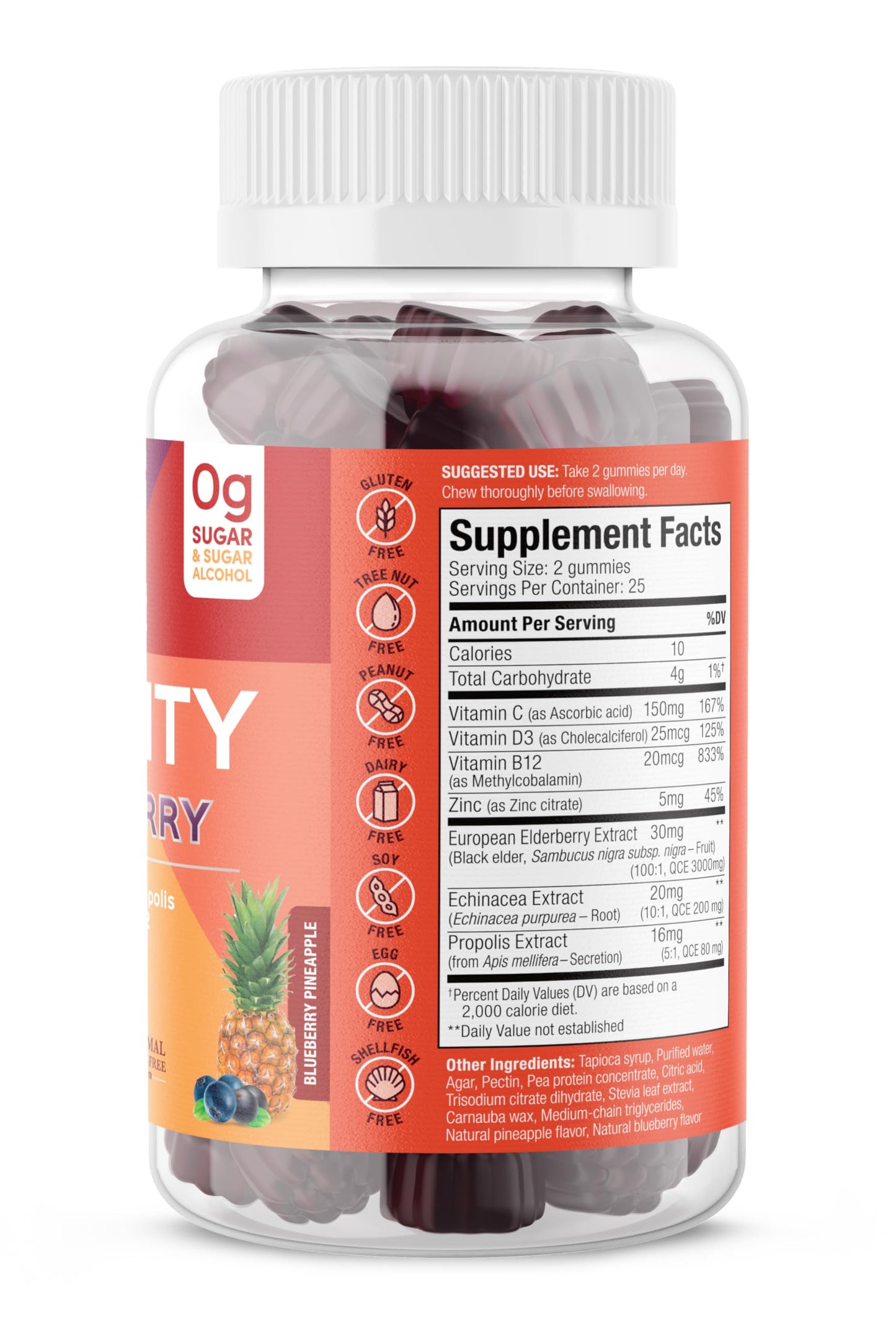 SUKU Vitamins Ultimate Immunity Gummies – Elderberry, Echinacea & Propolis, Pomegranate Lime, Non-GMO, Gluten Free, 50 Count