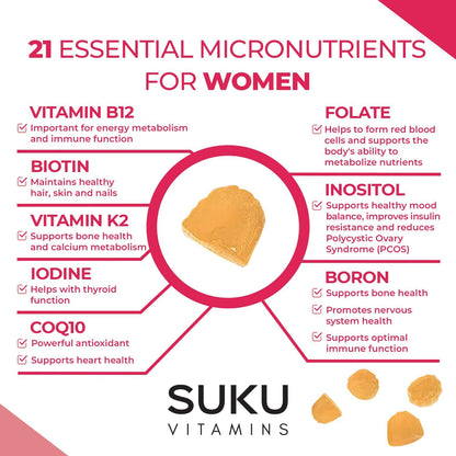SUKU Vitamins Complete Women's Multi with Boron & K2 – Pineapple Peach Gummies (60 ct)