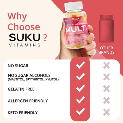 SUKU Vitamins Complete Women's Multi with Boron & K2 – Pineapple Peach Gummies (60 ct)