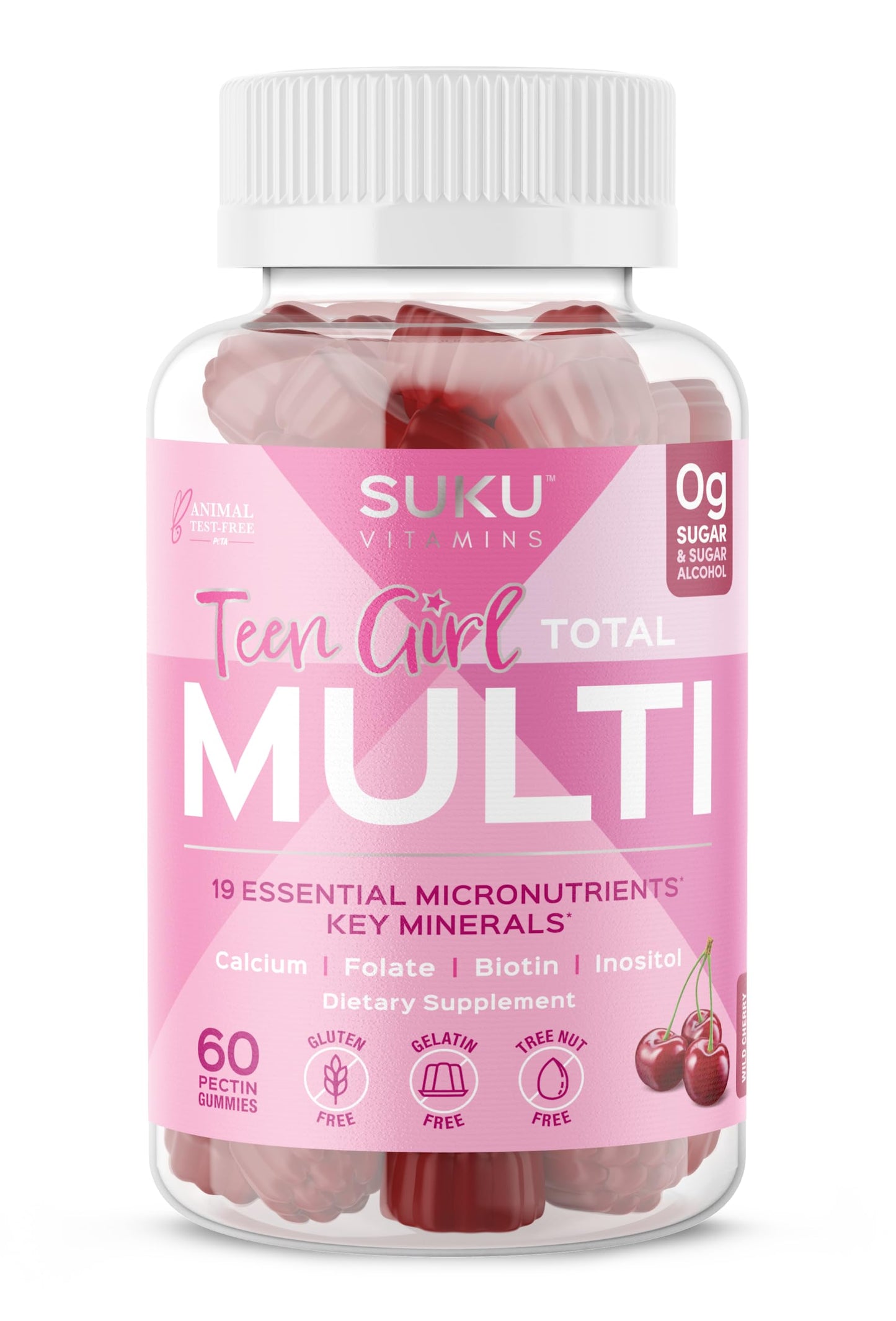 SUKU Teen Girl Multivitamin Gummies - Vitamins A, B12, C, D3, E, Biotin & Zinc