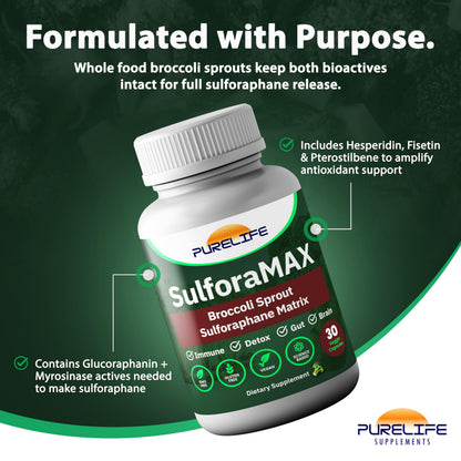 SulforaMAX (30 Capsules) – Sulforaphane Broccoli Immunity Support (10,000 mcg) – Vegan, Non-GMO