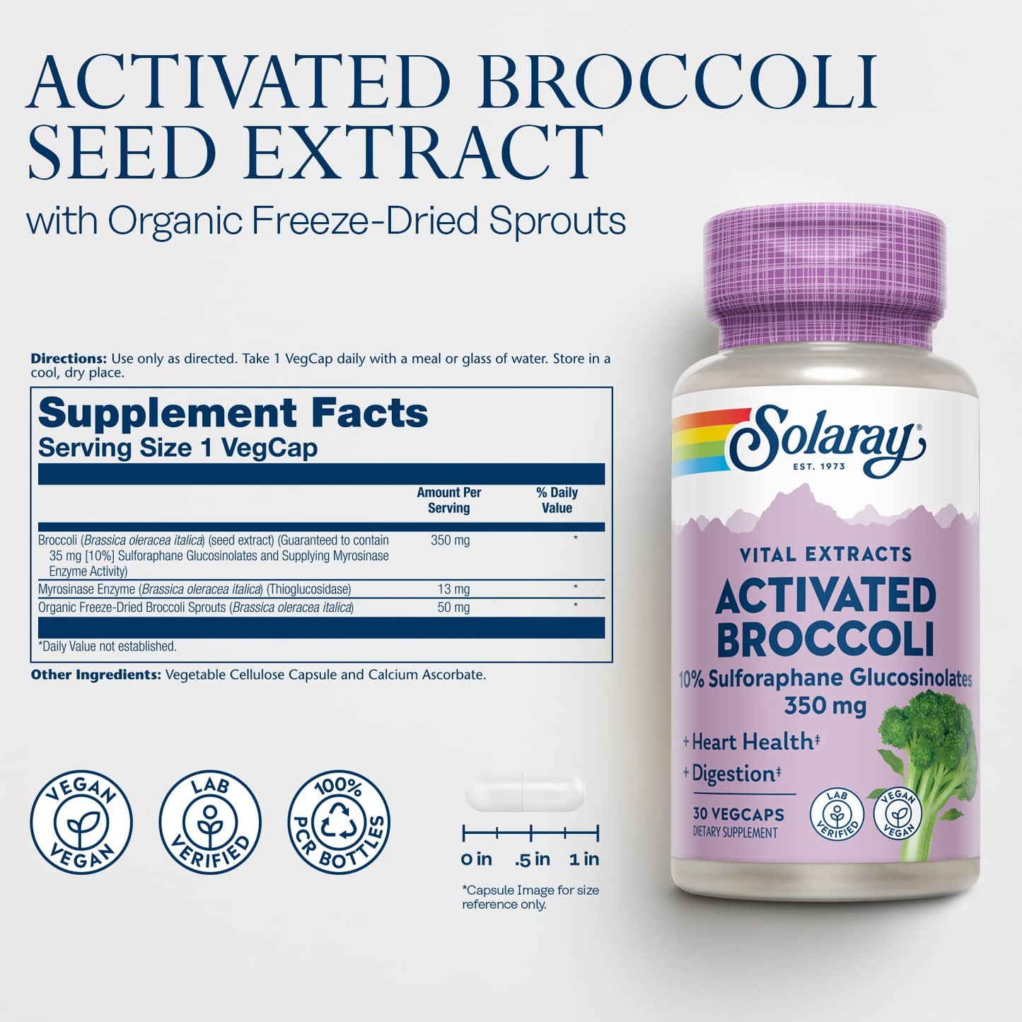 SOLARAY Activated Broccoli Seed Extract 350 mg | 10% SGS | Antioxidant & Heart Support | Vegan