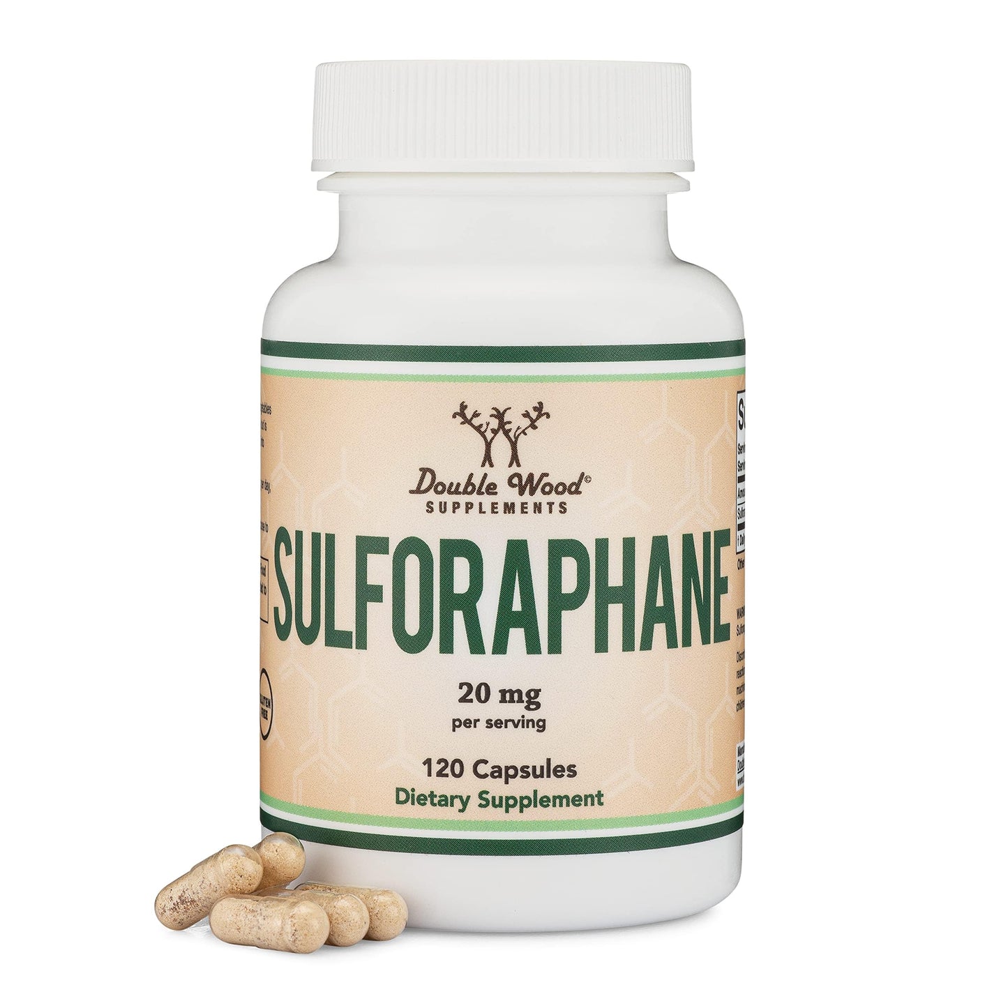 Sulforaphane Supplement - 20mg per Serving (120 Capsules) - Potent Broccoli Extract for Healthy Aging - Derived from Broccoli Sprouts, Vegan Safe | Double Wood