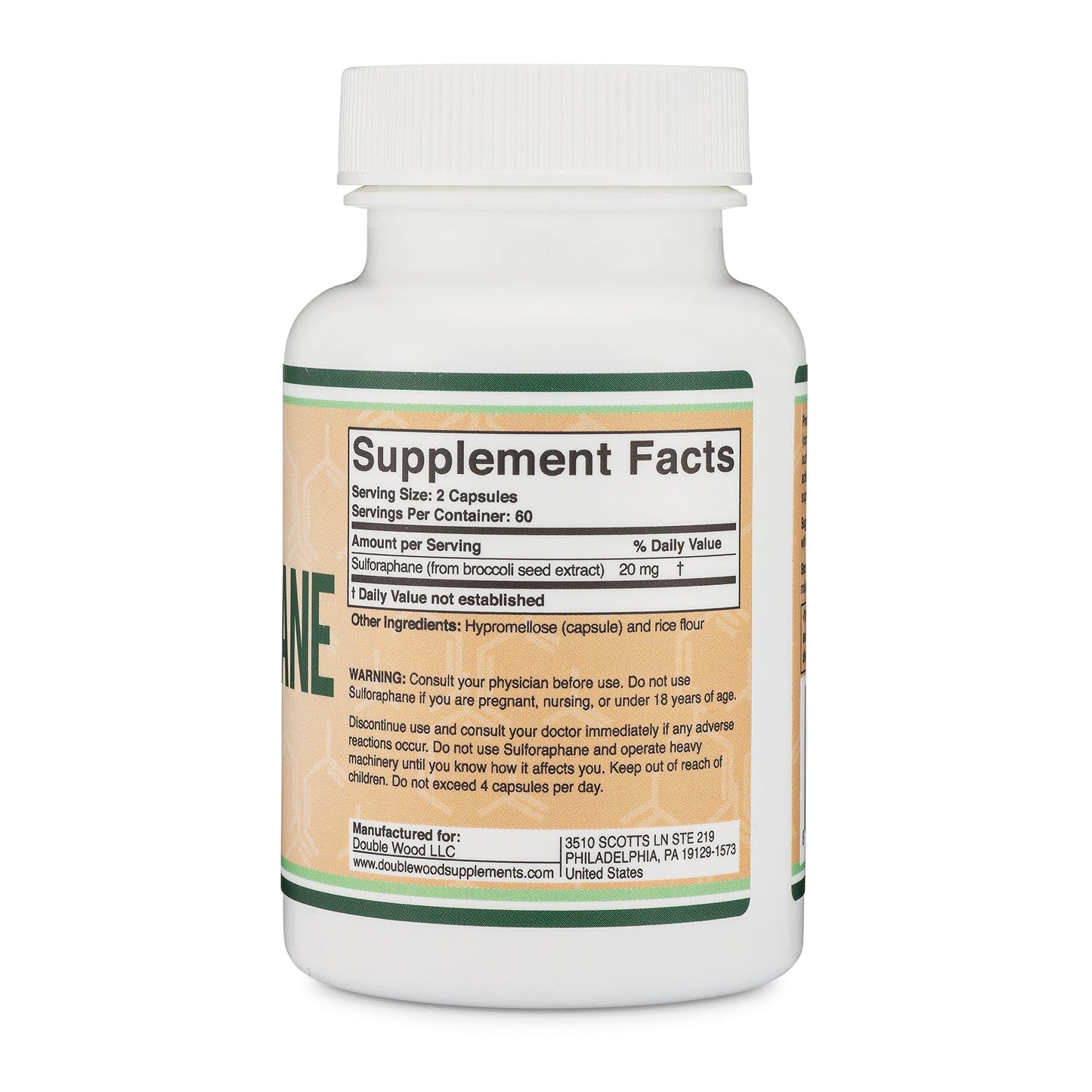 Sulforaphane Supplement - 20mg per Serving (120 Capsules) - Potent Broccoli Extract for Healthy Aging - Derived from Broccoli Sprouts, Vegan Safe | Double Wood