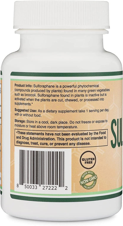 Sulforaphane Supplement - 20mg per Serving (120 Capsules) - Potent Broccoli Extract for Healthy Aging - Derived from Broccoli Sprouts, Vegan Safe | Double Wood