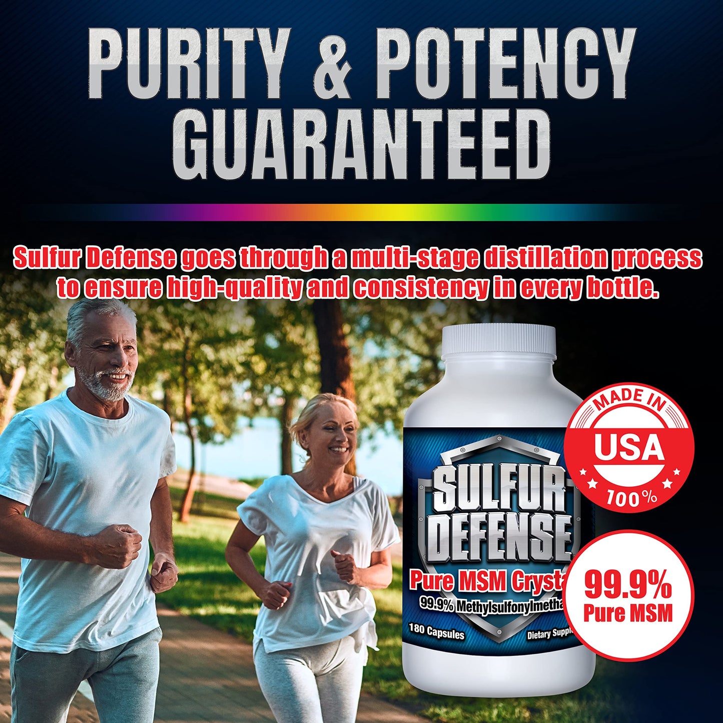Sulfur Defense Opti-MSM 99.9% Pure MSM Powder Capsules – Made in USA, Non-GMO, Gluten-Free, 180 Caps