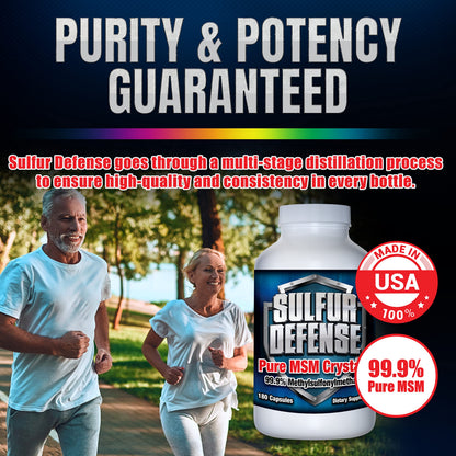 Sulfur Defense Opti-MSM 99.9% Pure MSM Powder Capsules – Made in USA, Non-GMO, Gluten-Free, 180 Caps