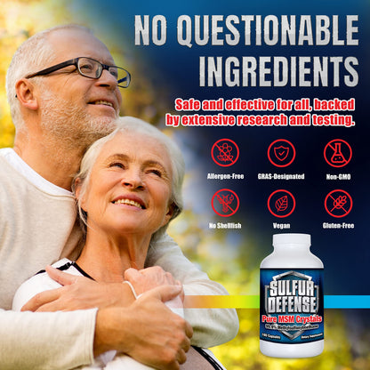 Sulfur Defense Opti-MSM 99.9% Pure MSM Powder Capsules – Made in USA, Non-GMO, Gluten-Free, 180 Caps