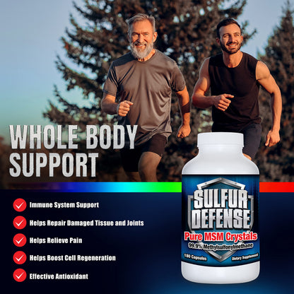 Sulfur Defense Opti-MSM 99.9% Pure MSM Powder Capsules – Made in USA, Non-GMO, Gluten-Free, 180 Caps