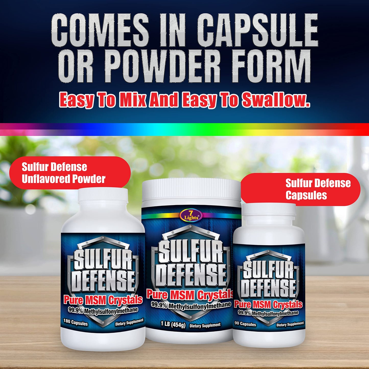 Sulfur Defense Opti-MSM 99.9% Pure MSM Powder Capsules – Made in USA, Non-GMO, Gluten-Free, 180 Caps