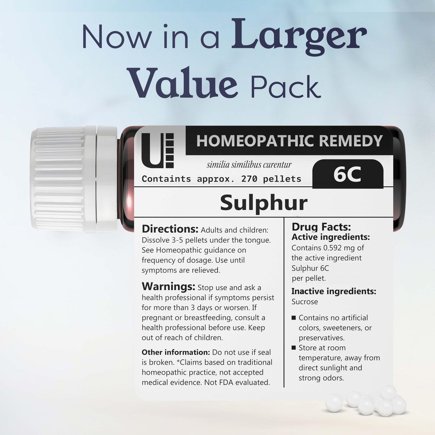 Sulphur 6C Homeopathic Remedy, 270 Pellets | Lactose-Free & No Artificial Additives
