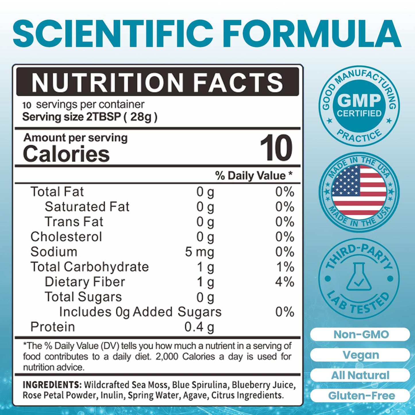 SumDIP Sea Moss Gel with Blue Spirulina - 92 Minerals & Vitamins (10oz)