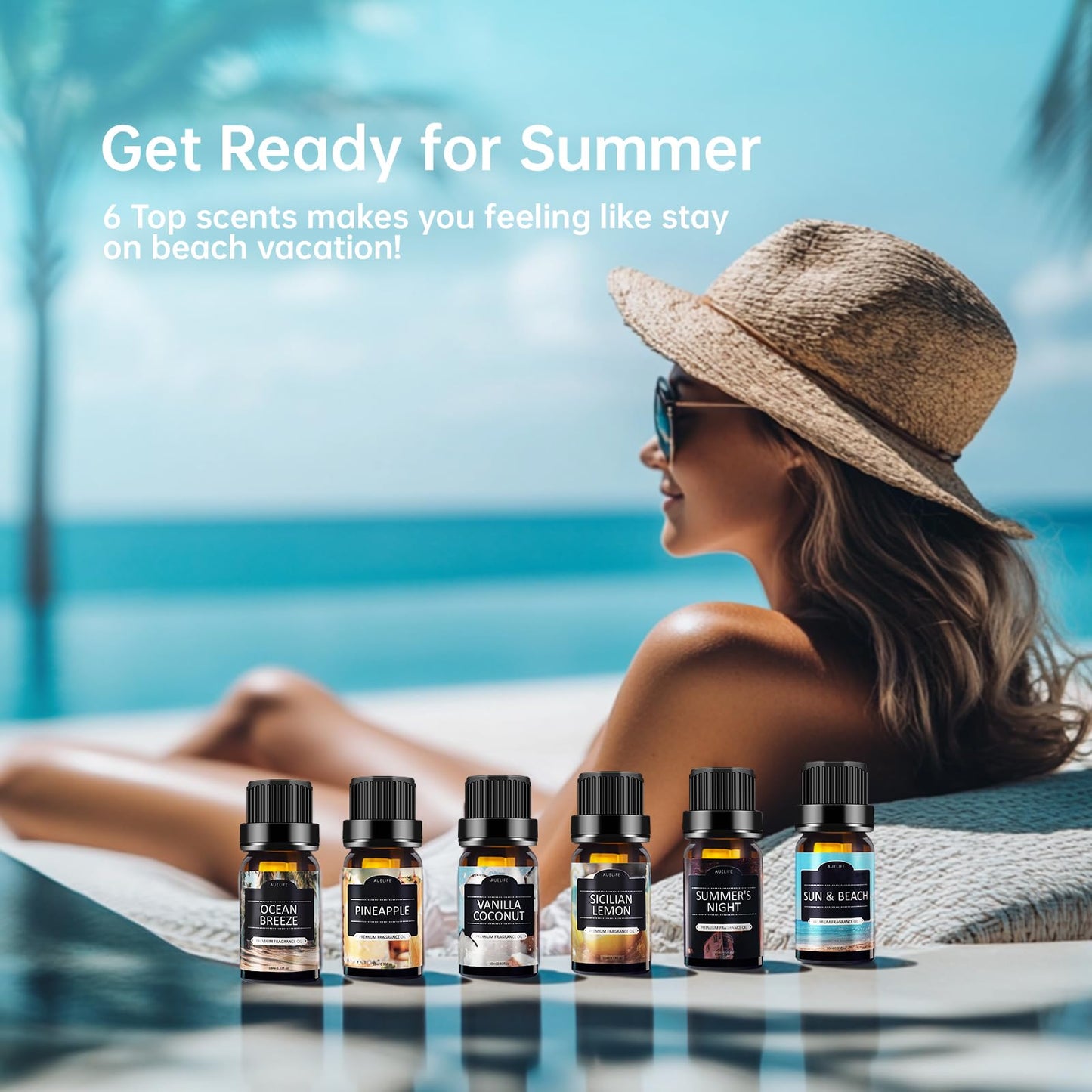Summer Essential Oils Set — 6 Tropical Blends for Diffusers & Candles