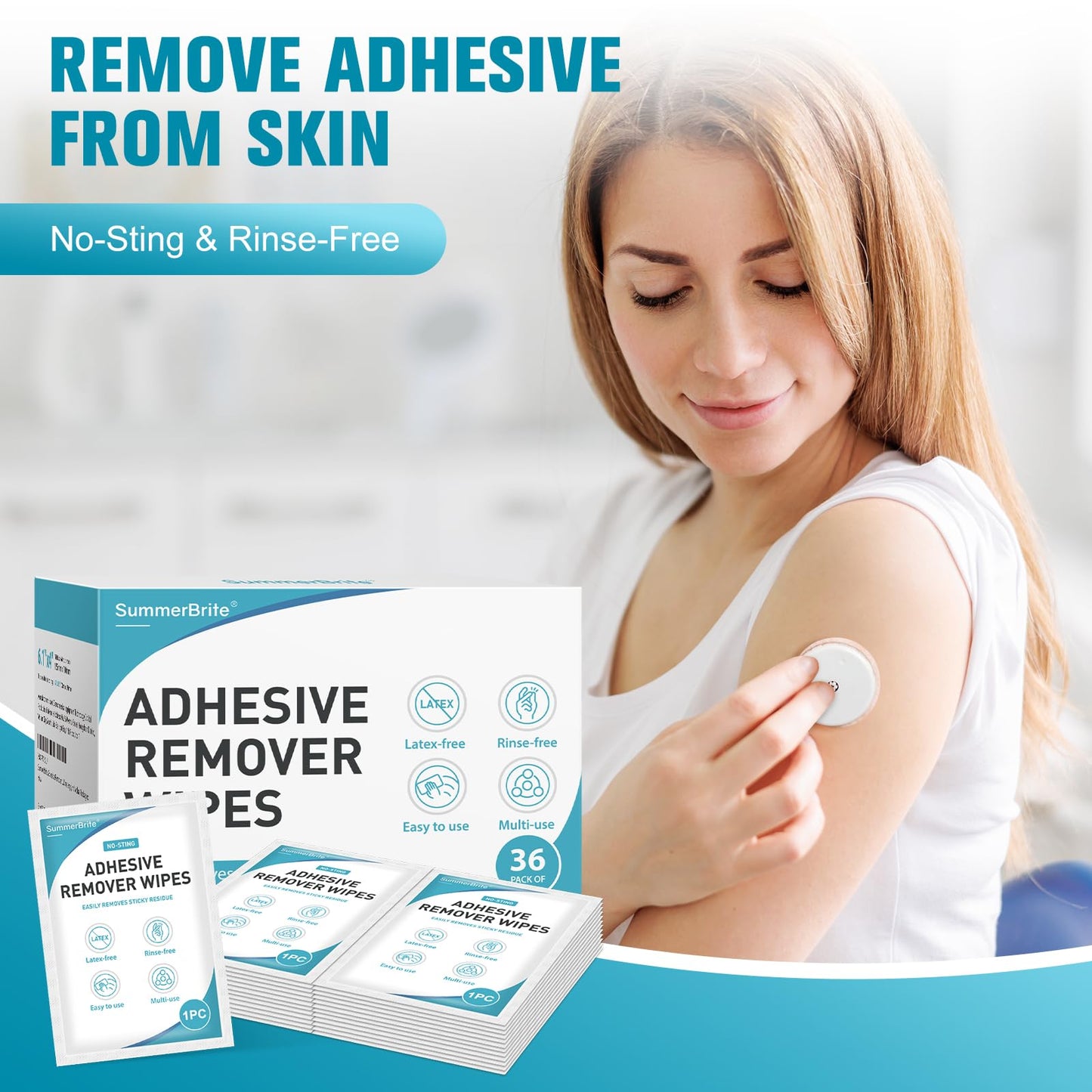 Summerbrite Adhesive Remover Wipes XL – No-Sting & Gentle for Skin, Ostomy & Dressings (36 Pack)