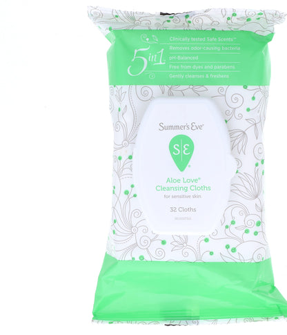Summer's Eve Aloe Love Gentle Daily Feminine Wipes – pH Balanced, Odor Removal, 32 Count (2 Pack)