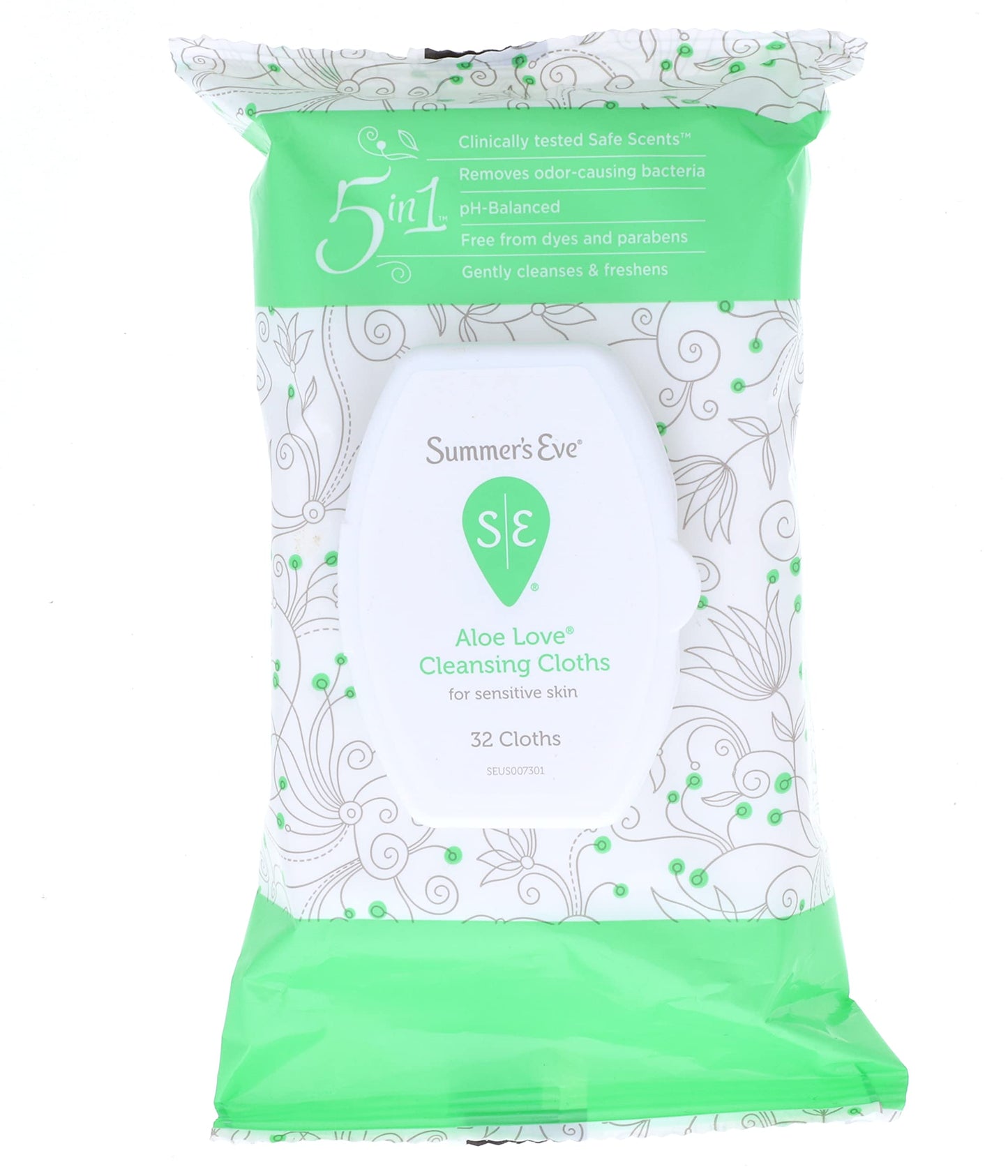 Summer's Eve Aloe Love Gentle Daily Feminine Wipes – pH Balanced, Odor Removal, 32 Count (2 Pack)